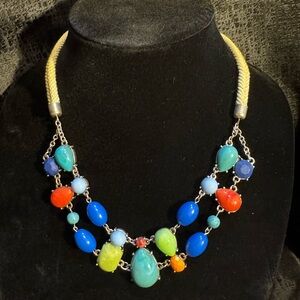 Sonoma Life and Style Necklace Braided Rope with Multicolored Gems & Beads 18”